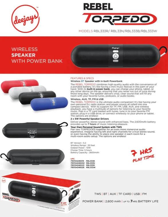 Rebel Torpedo - Wireless Speaker With Powerbank